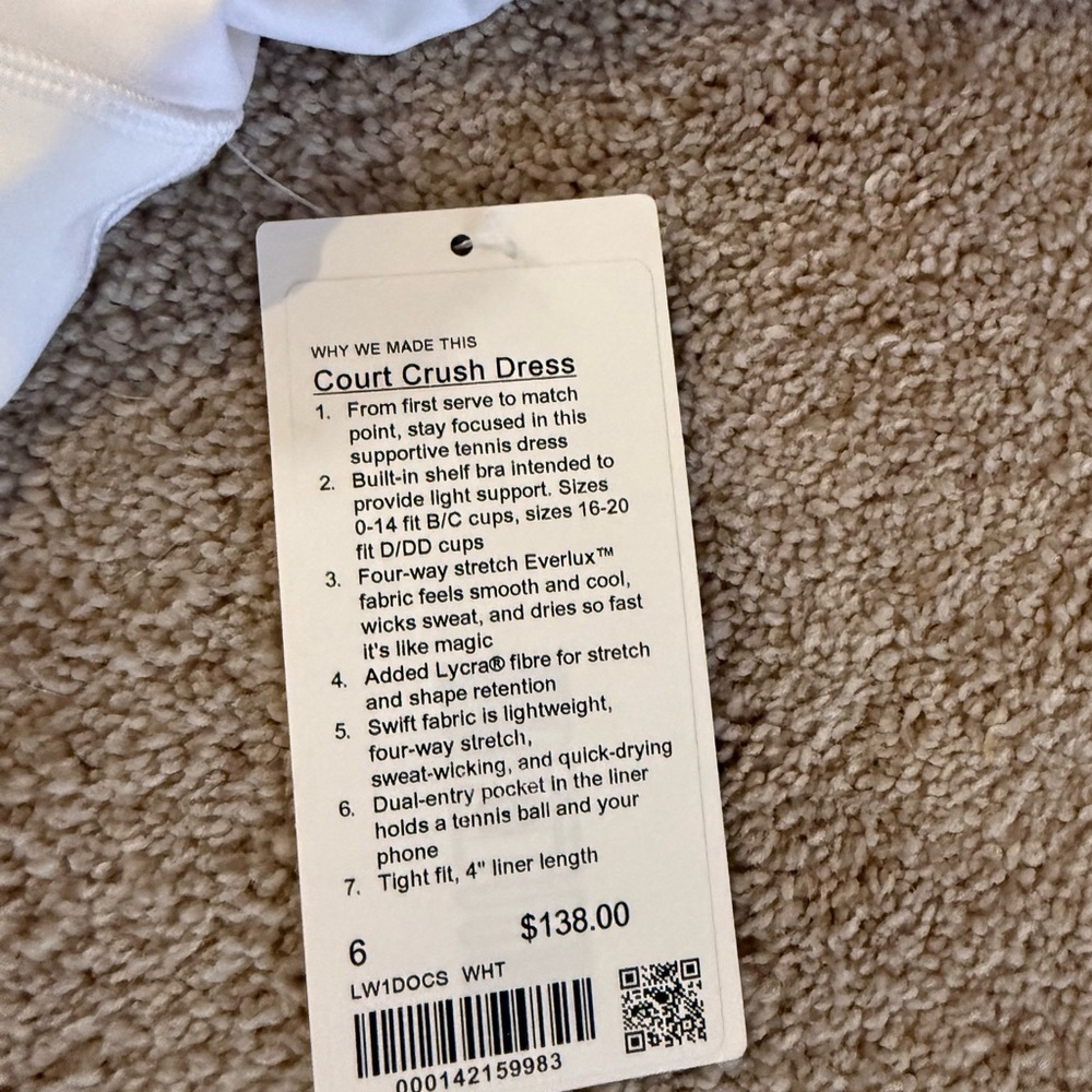 Lululemon Court Crush Dress White Tennis Golf Pickleball NWT Size 6 - Picture 8 of 9